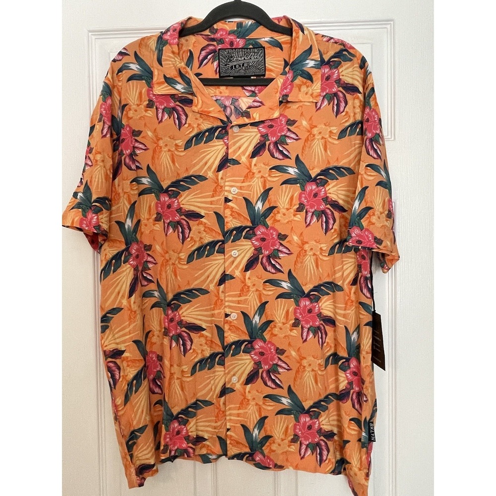 New brooklyn cloth shirt Hawaiian Men's  Large ‎  Orange Floral Beach